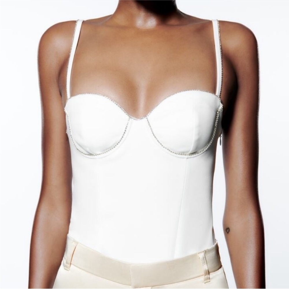Zara White Bustier Top with rhinestones New